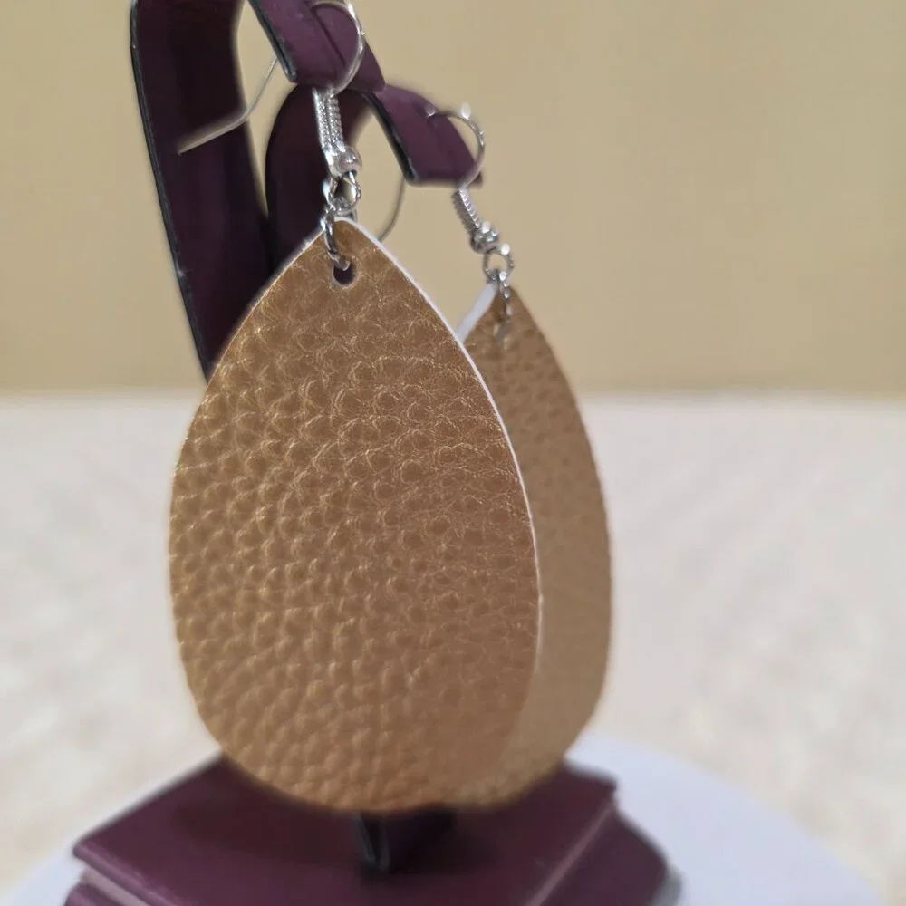 Gold Textured Teardrop Lame' Large Handmade Craft Dangle Pierced Earrings
